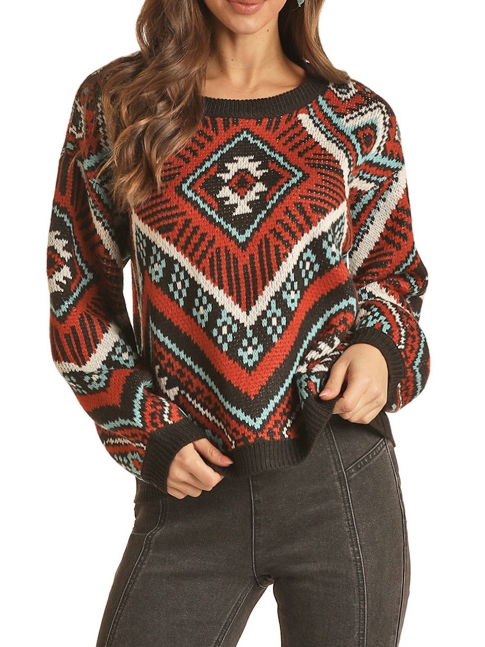 Rock & Roll Denim Southwestern Aztec Knit Sweater Women’s M